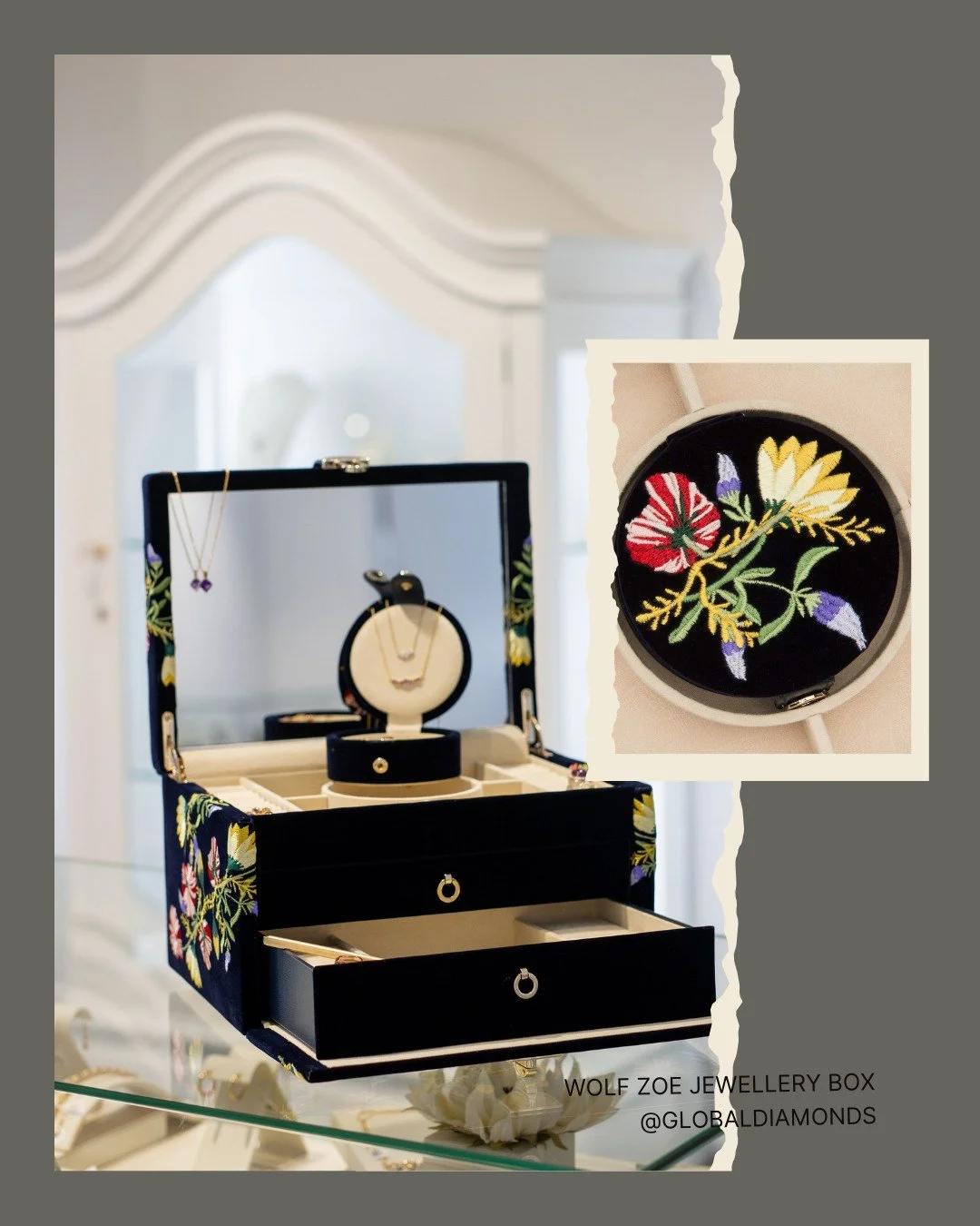 For the best in luxury jewellery storage, no one comes close to the Wolf collection. Treated with their trademarked lustre loc to prevent tarnishing, these beautiful pieces feature workmanship and attention to detail like no other. In-store now.