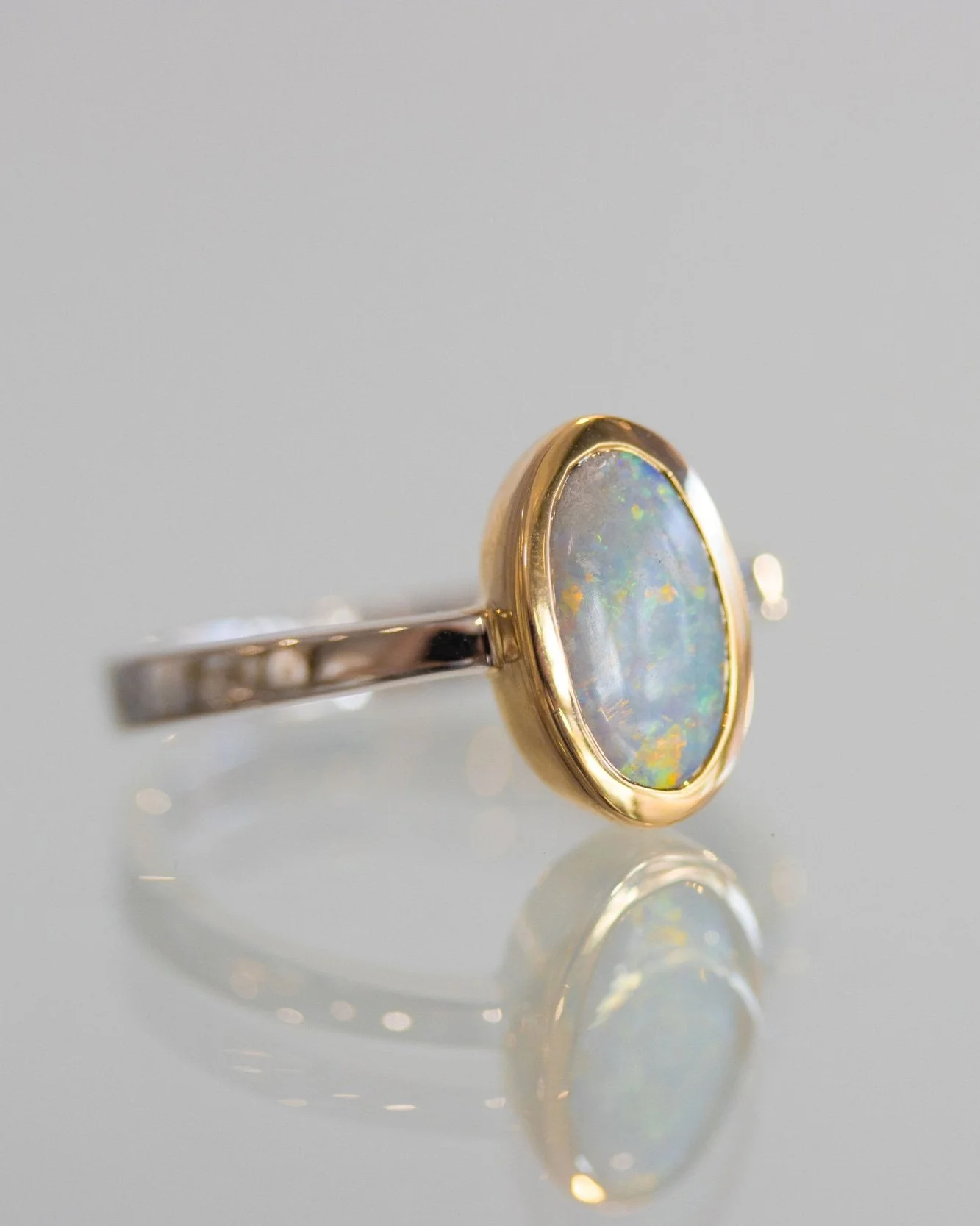 Yellow And White Gold Opal Ring
