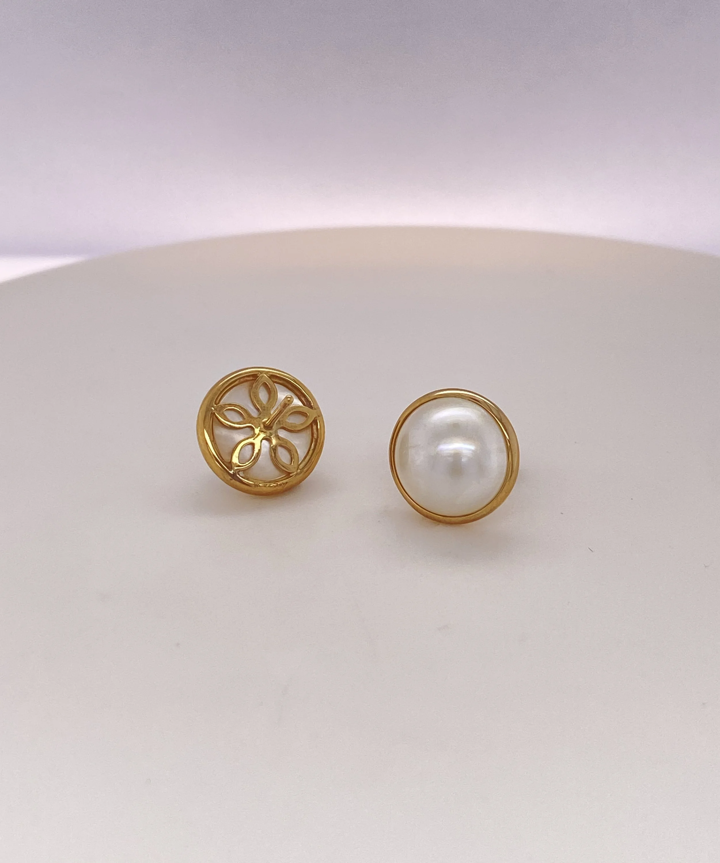 Mabe Pearl and Yellow Gold Studs