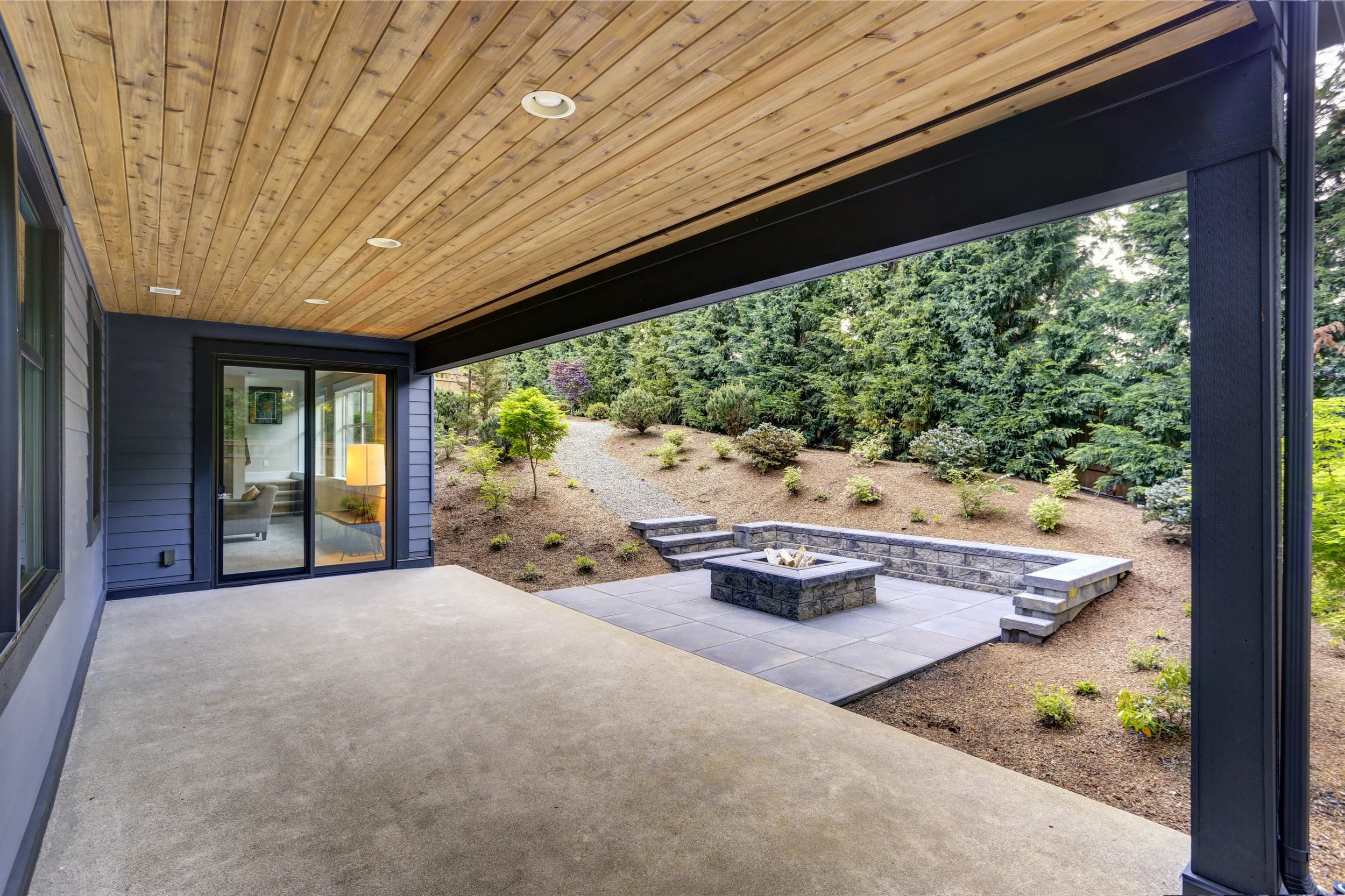 Refinished Rear Covered Patio and New Fireplace