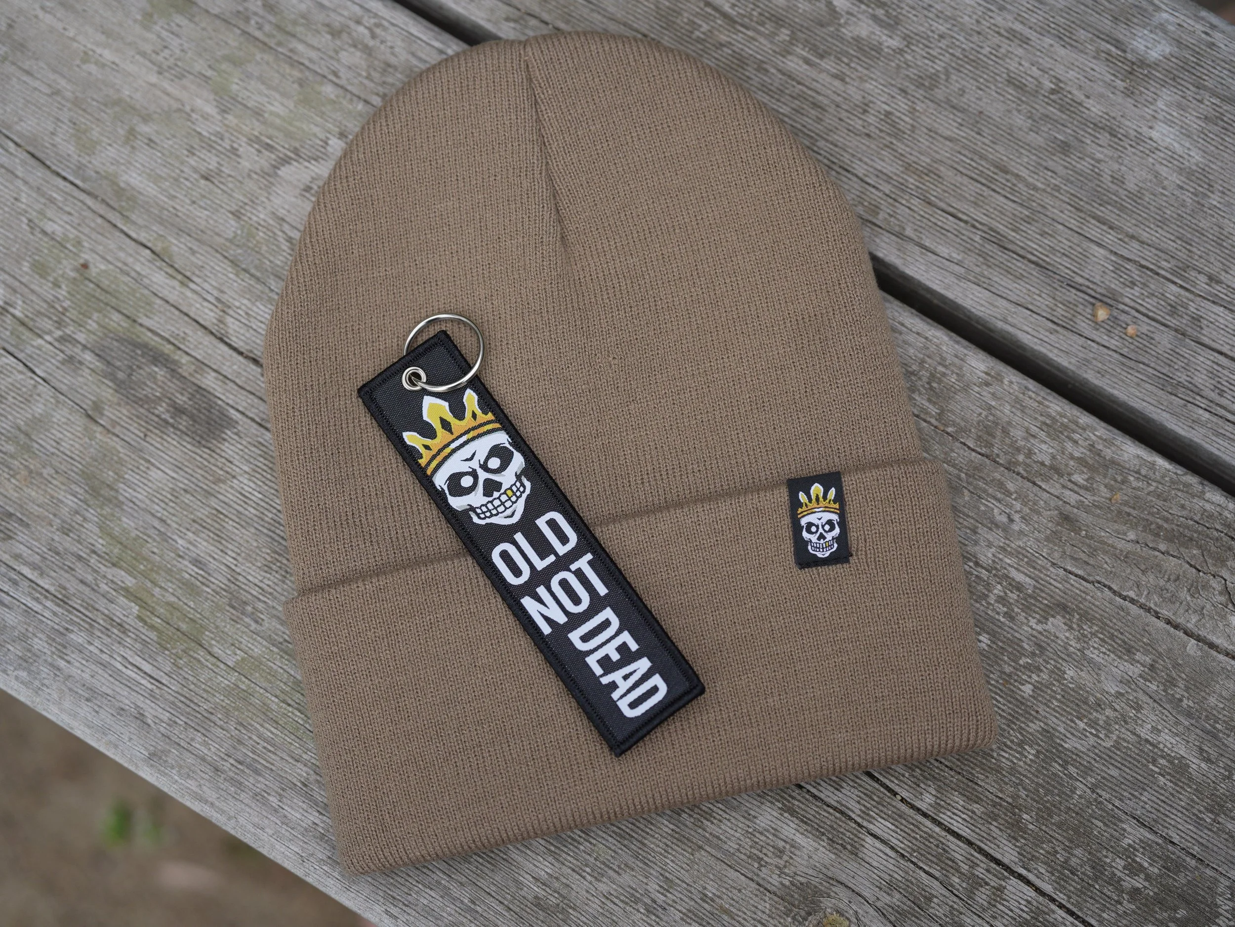 Beanie Special -- Khaki Beanie, Old Not Dead Key Ring (Limited Numbers)