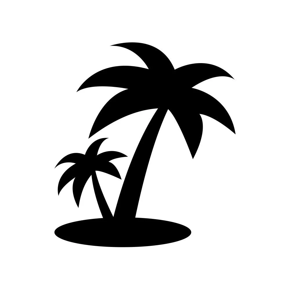 Silhouette of two palm trees on an island