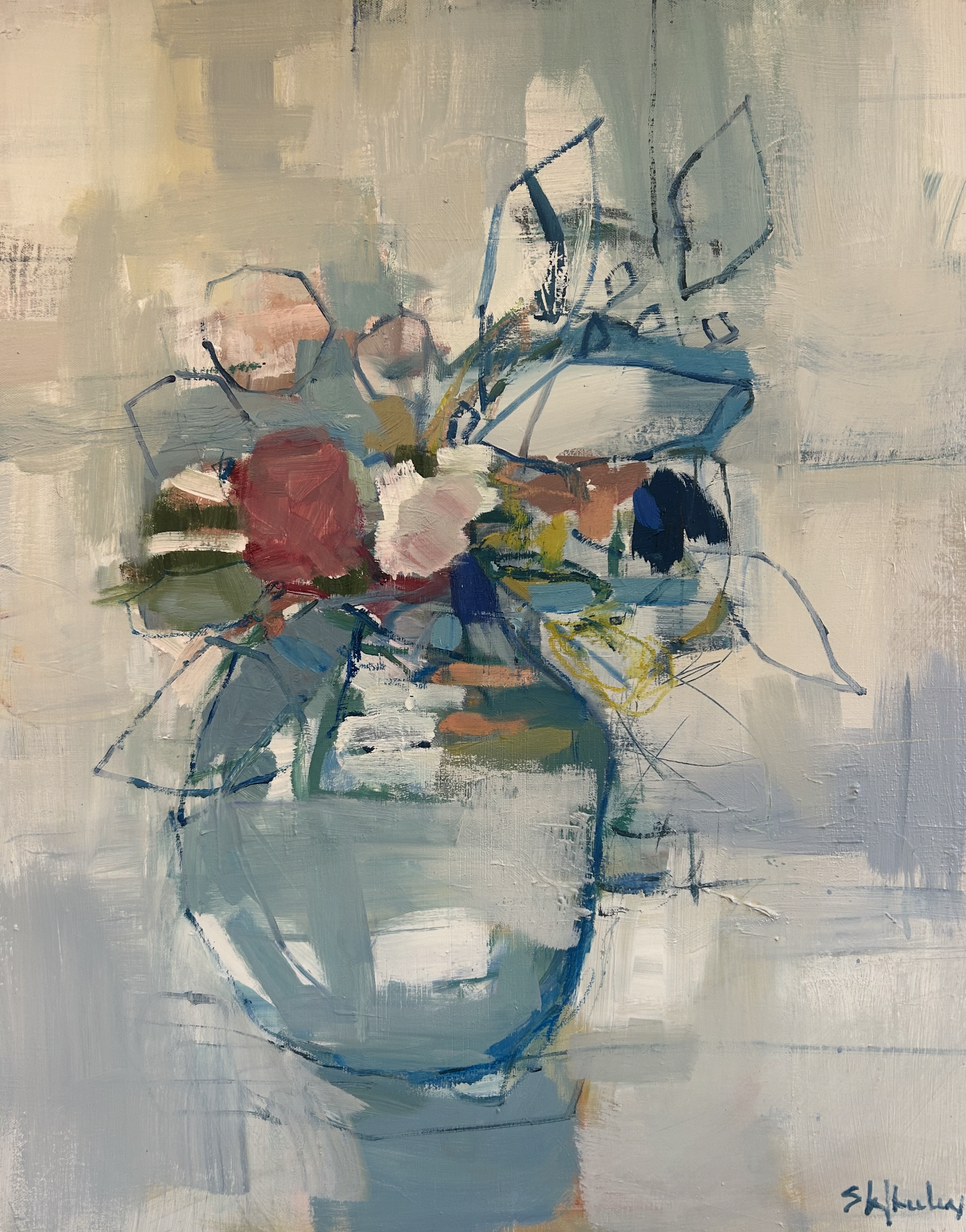 Floral Sketch in Blue | Oil on Canvas, 24 x 30 | Original 2026