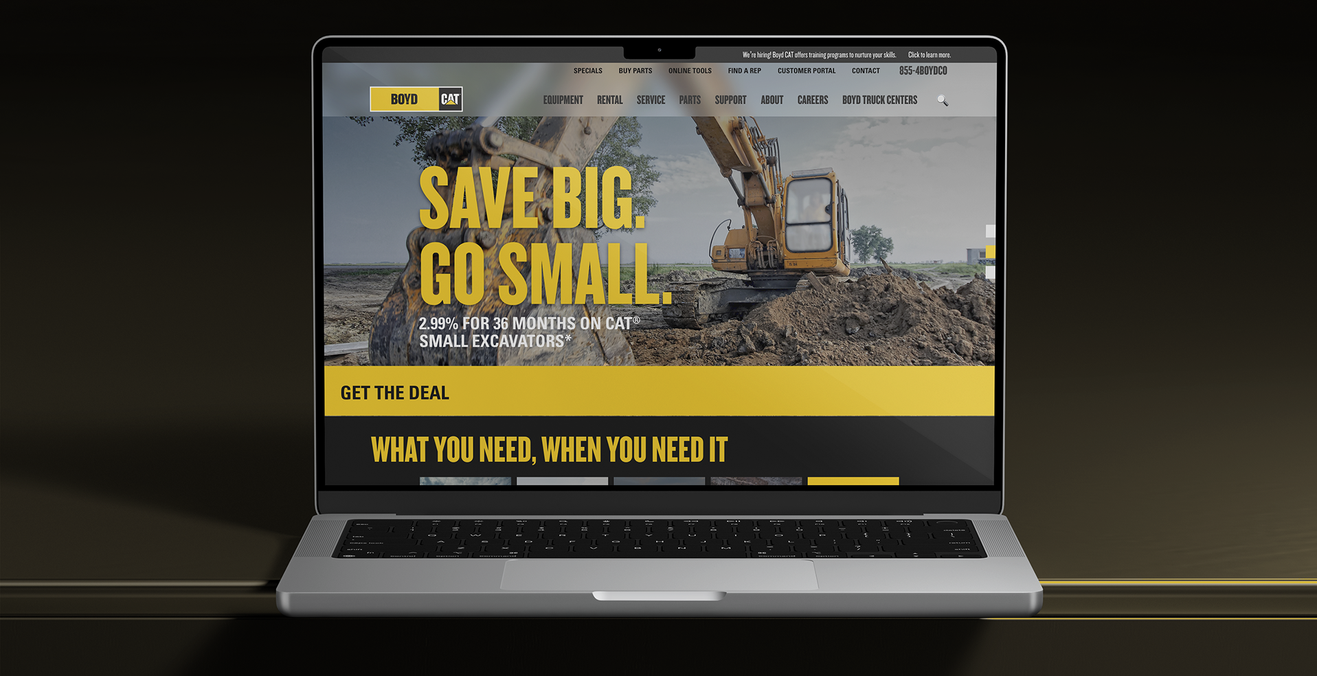 Boyd CAT dealership website and digital experience, "Save Big, Go Small"