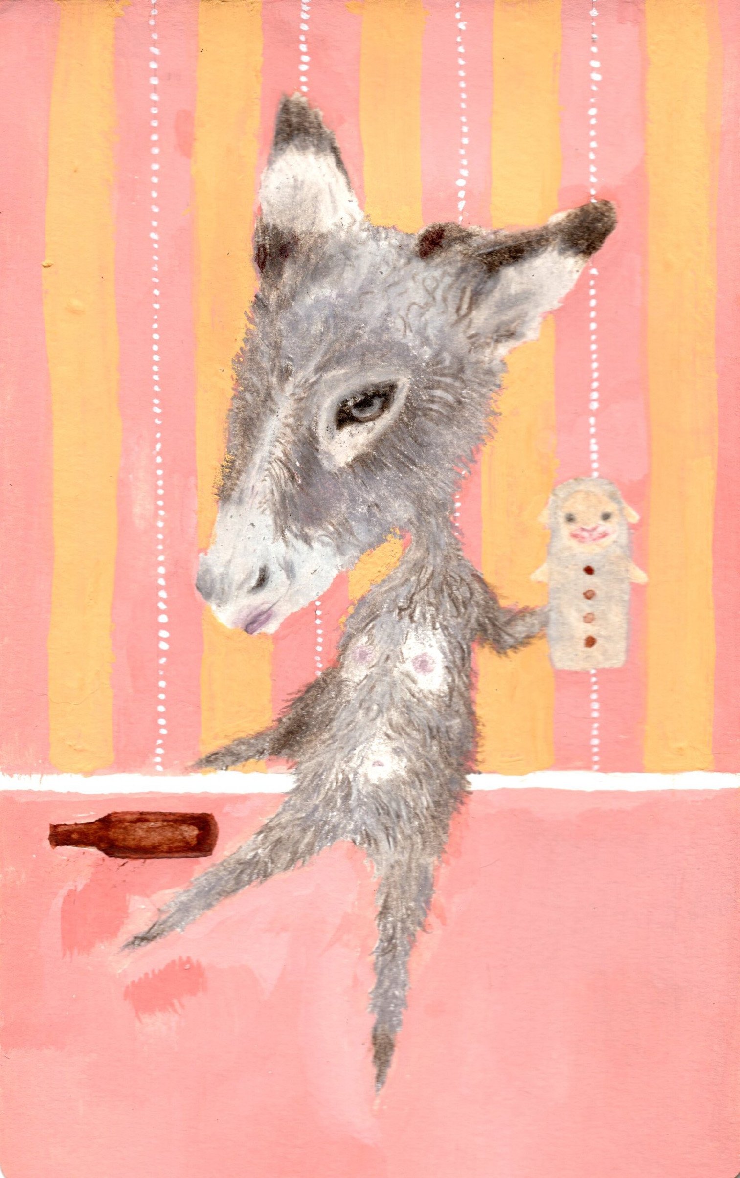 "Donkey sheep bottle" 5x8"