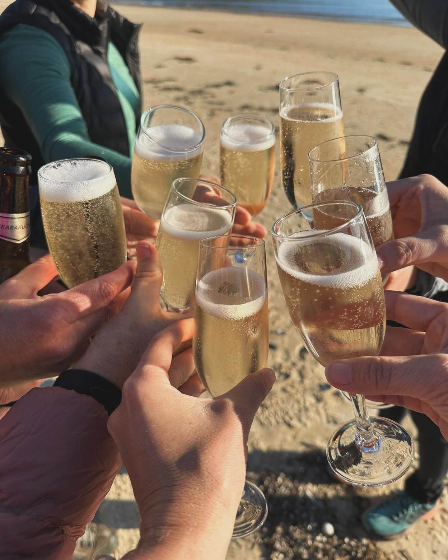 Ending this fine day with bubbles and cheese on the beach. Sand between our toes, smiles and laughter and gratitude for the big blue sky and the beautiful dip in Wine Glass Bay! Thank you Freycinet for another stunning day. @freycinetlodge #girlswhoh