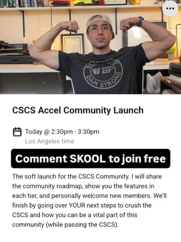 The CSCS Accelerator Community is a Skool.com group that is free to join and open to anyone. This is SEPARATE from my CSCS Accelerator Course Cohorts, but every cohort member will get free access to the VIP tier in the community. 

The community has 