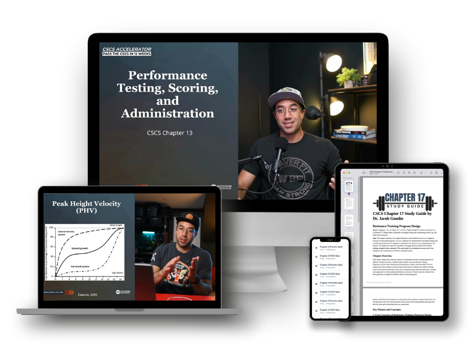 The BEST CSCS exam prep course. CSCS digital exam prep:  educational content on performance testing, performance testing chapter, and physics topics with Dr. Goodin.