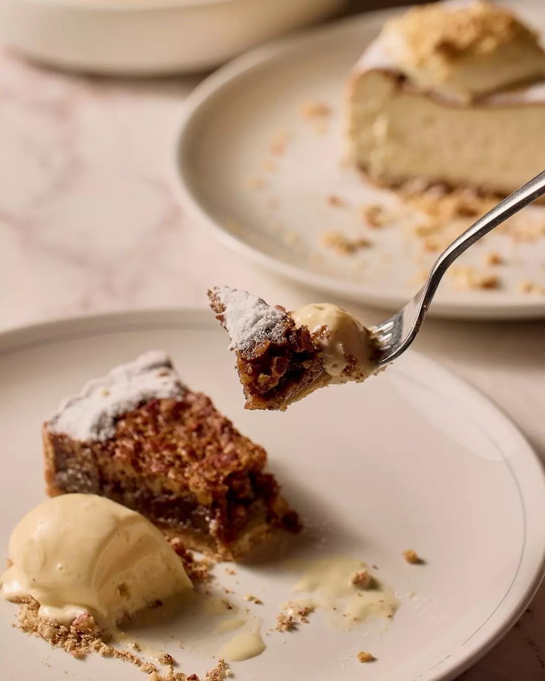 The sweet finale &mdash; Pecan Pie with vanilla bean ice-cream. #angusandbon