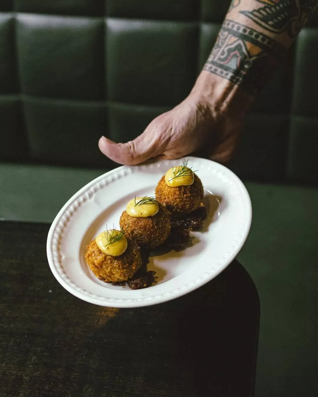 The right way to begin, duck confit croquettes.

Smoked raclette, fig chutney, honey mustard.

Three to a serve. Order accordingly.