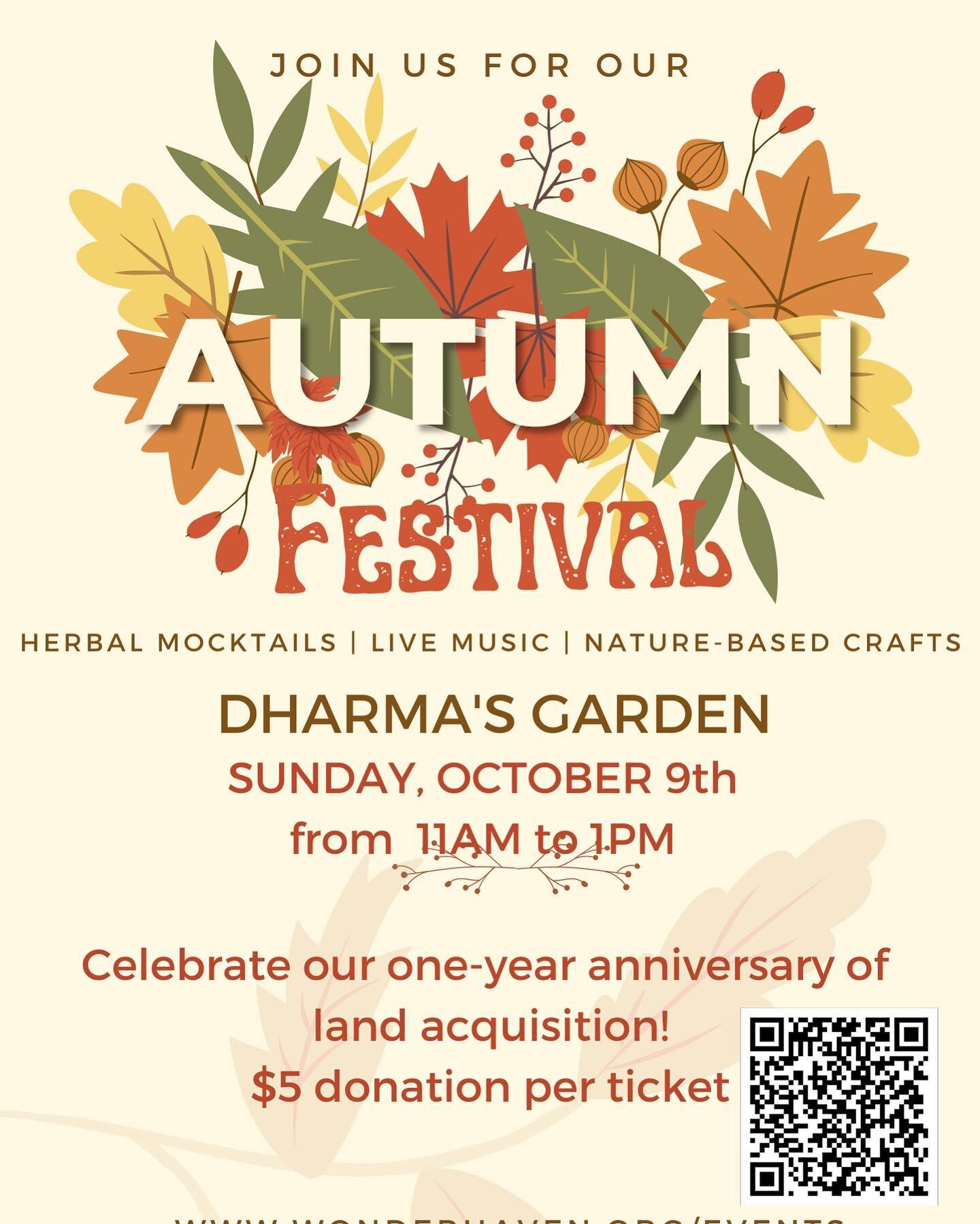 We hope you will come celebrate our one-year anniversary of land acquisition at our autumn festival! Get your tickets ($5 donation per ticket)! Link in bio.