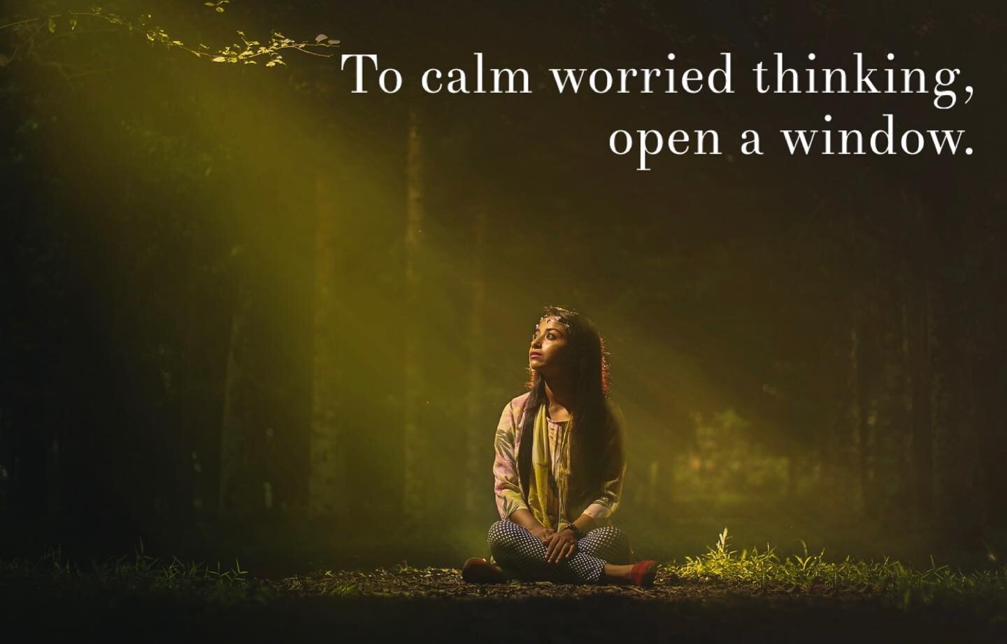 Open a window. It can shift your thinking away from worries by giving you external input to process. This is a grounding exercise, which helps to disrupt the stress response and the flood of emotion that comes with anxiety. If you don&rsquo;t have ac