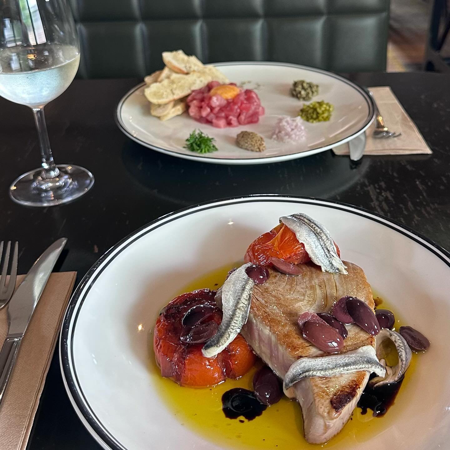 A 22kg Blue Fin tuna has hit the Specials menu! 🙌

Pictured here is 1. Seared Eden Blue Fin Tuna, slow roasted tomato, white anchovies, black olives, lemon oil, 10 year aged balsamic and 👉 2. Eden Blue Fin Tuna Tartare, capers, eschalot, cornichons