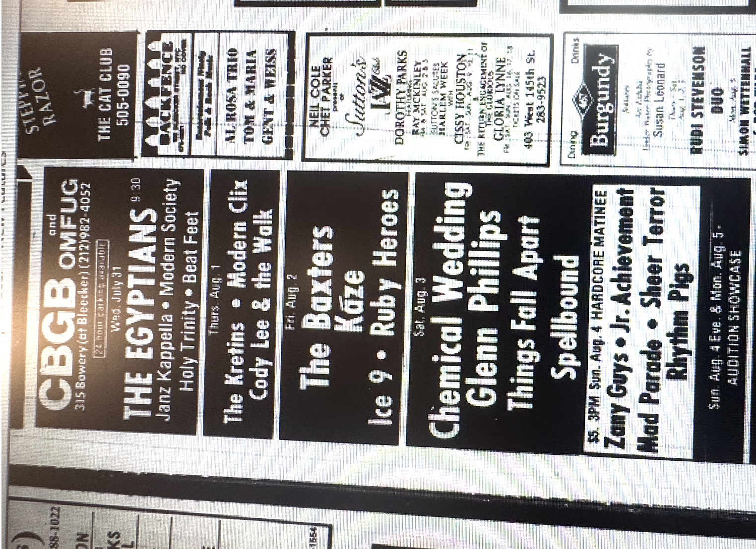 A 1985 CBGB ad; the Night Mayor; and Anne Sexton. I’m All Lost In, #155. This Week’s Obsessions and Comparisons in Six sentences.