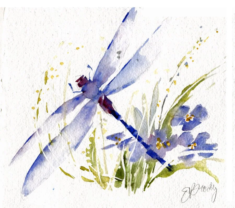 Beginner Watercolor Workshop | Purple Dragonfly with Flowers