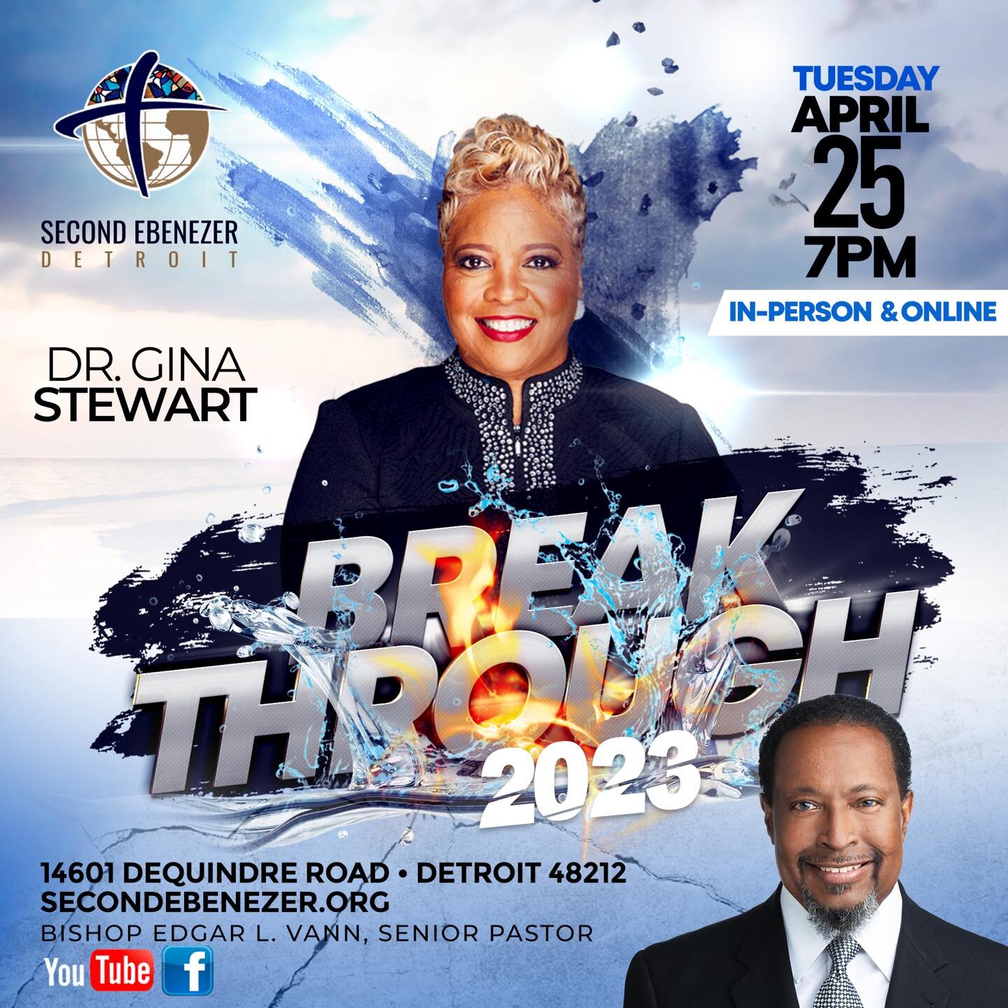 Join us for an incredible Breakthrough experience at Second Ebenezer Church tonight.  We are kicking off Breakthrough 2023 and you do not want to miss the powerful and dynamic Dr. Gina Stewart as she delivers a life-changing message. Be here for this