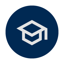 graduation cap icon on a dark blue circular background