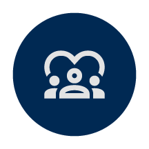 Icon of a person with a heart shape above their head, surrounded by two smaller figures, representing community or caregiver support.