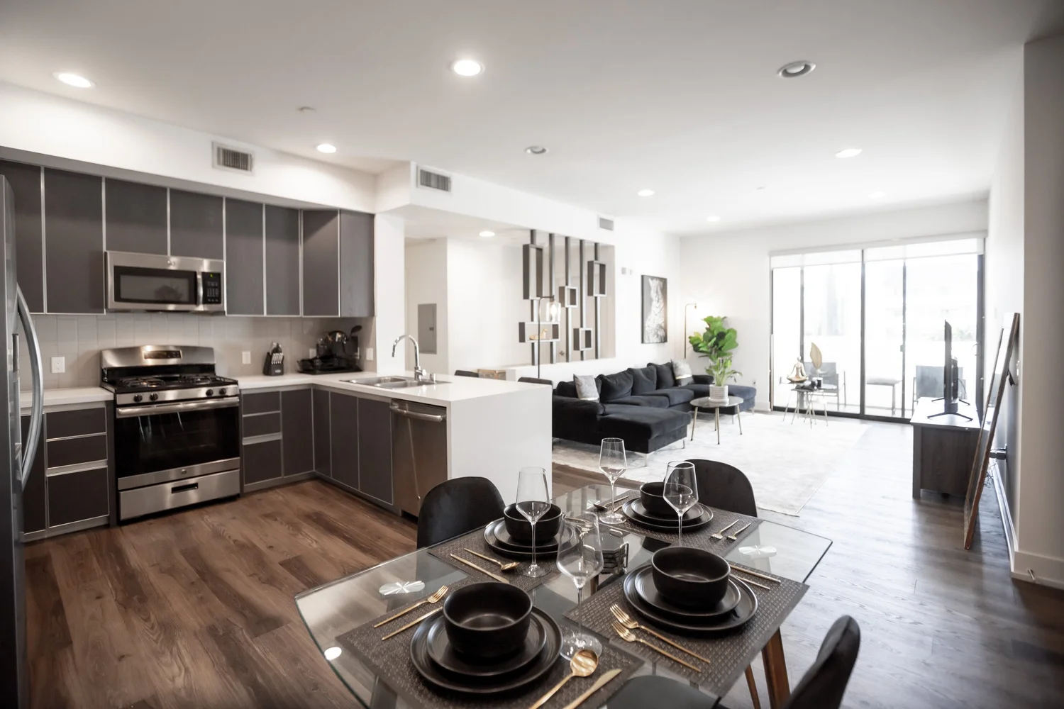 Open kitchen and dining area