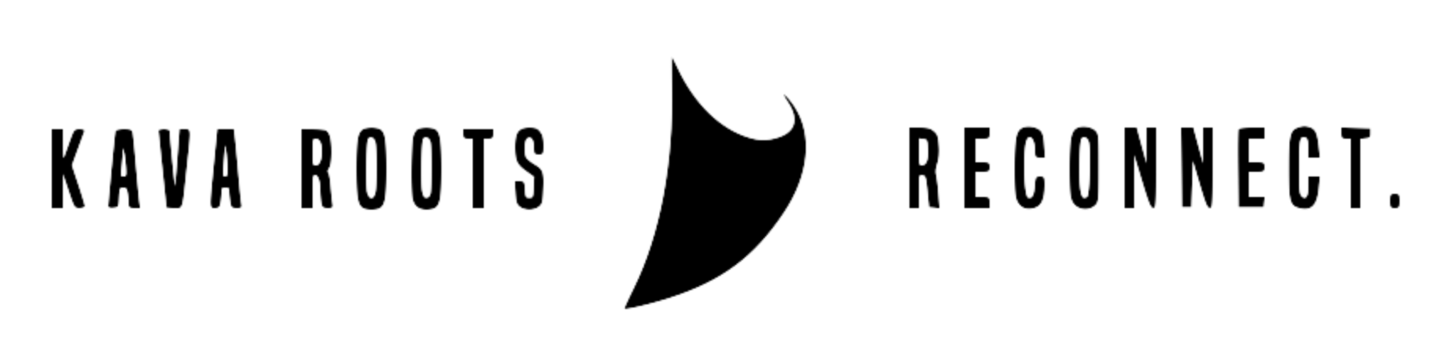 Logo with the text 'Kava Roots Reconnect' and a stylized leaf in the center.