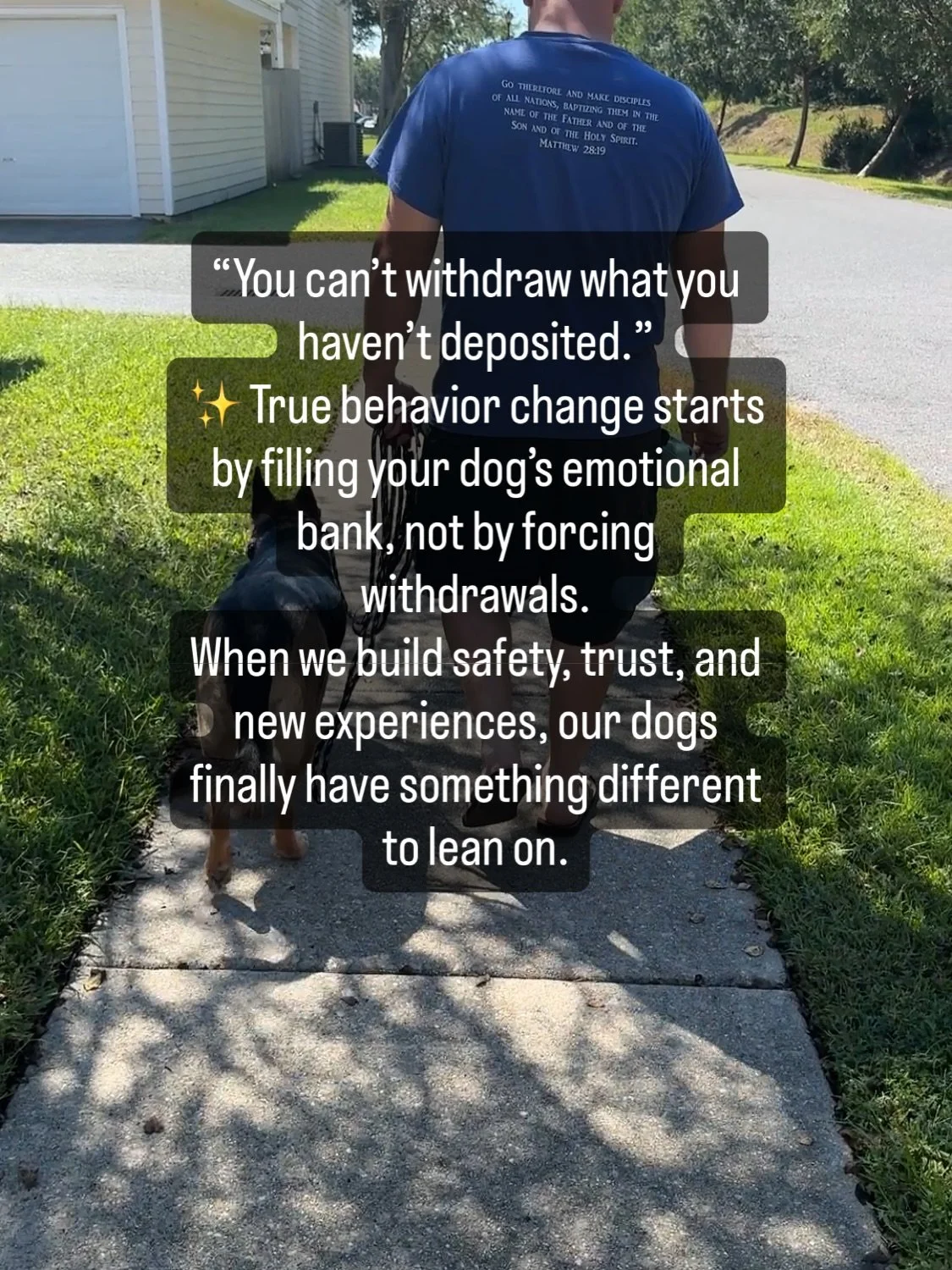 🐾 Carousel Title / Hook (Slide 1)
&ldquo;You can&rsquo;t withdraw what you haven&rsquo;t deposited.&rdquo; ✨ True behavior change starts by filling your dog&rsquo;s emotional bank, not by forcing withdrawals.
When we build safety, trust, and new exp