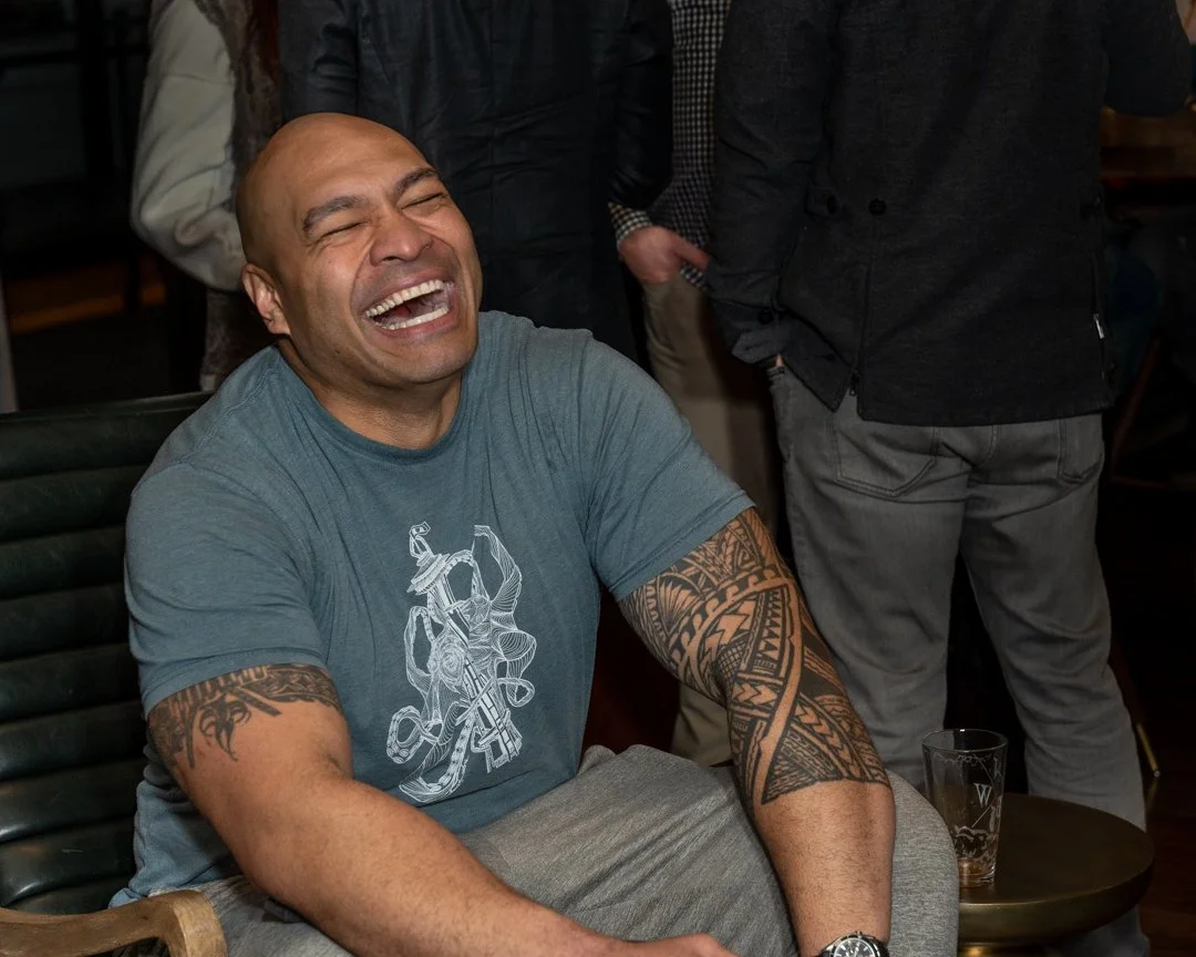 Man laughing at Side Hustle Taproom