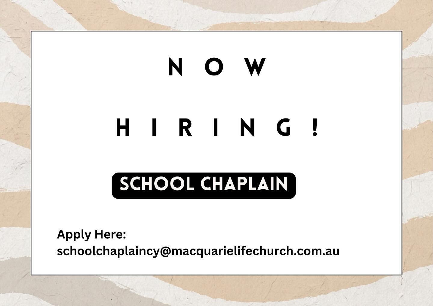 Hi wonderful people! Our School Chaplaincy program is growing! If you are interested or know of any Chaplains who may be interested, please pass on the good news to apply😊