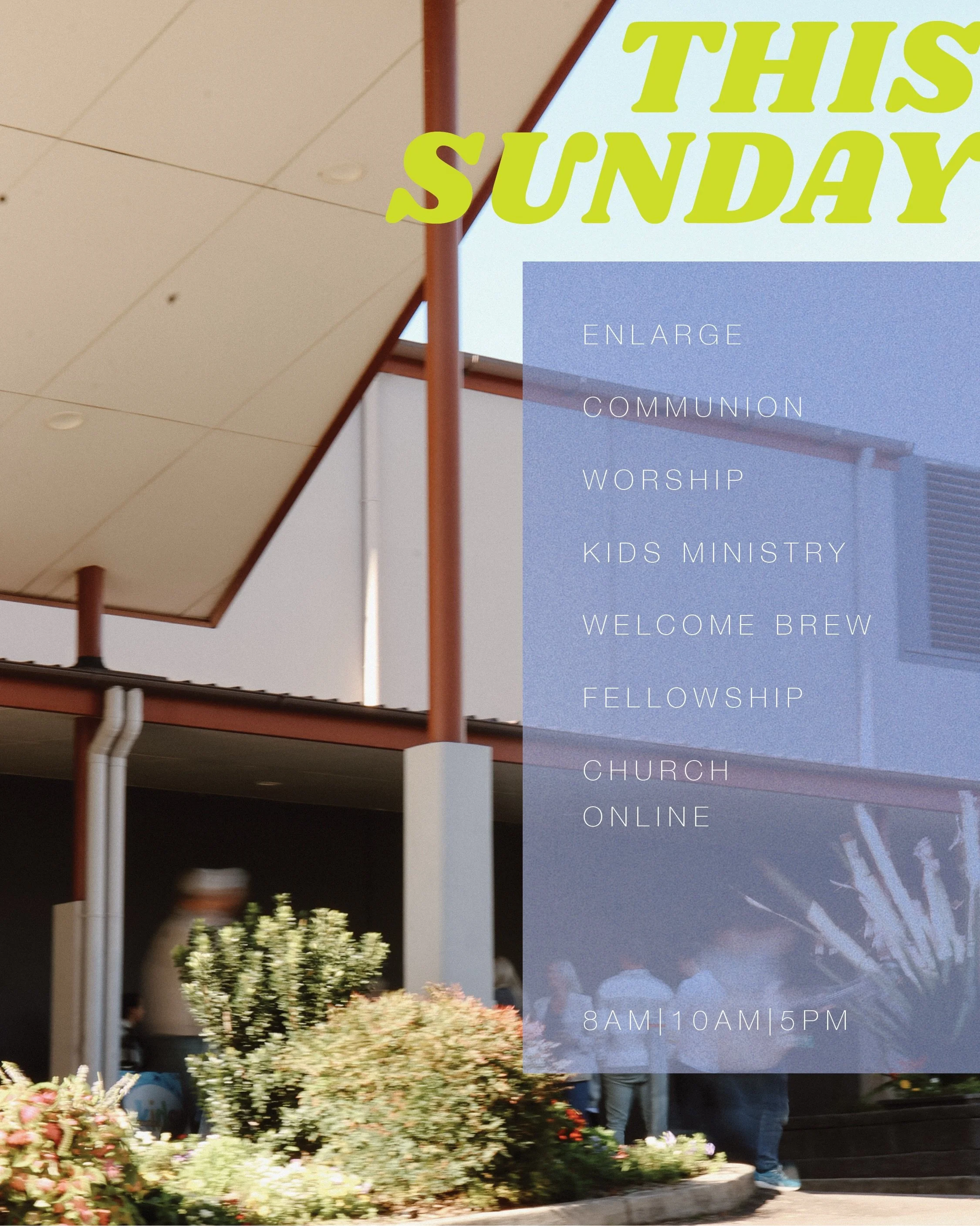 This Sunday morning get ready for Mindy to bring our EnLarge vision for 2026, join us in communion and worship, and hang around for welcome brew and fellowship. 

You can still catch Alpha before the 5pm and then stay to hear the Enlarge vision in th