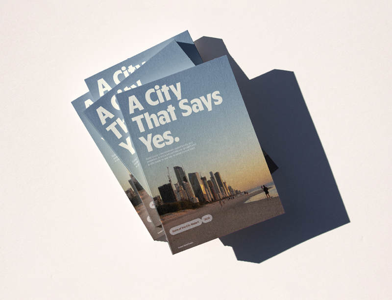Stacked State of the City report covers featuring a city skyline and the headline “A City That Says Yes”.