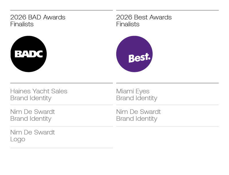 HENKA’s 2026 BADC and Best Awards finalist announcement, listing Haines Yacht Sales, Miami Eyes and Nim de Swardt projects.