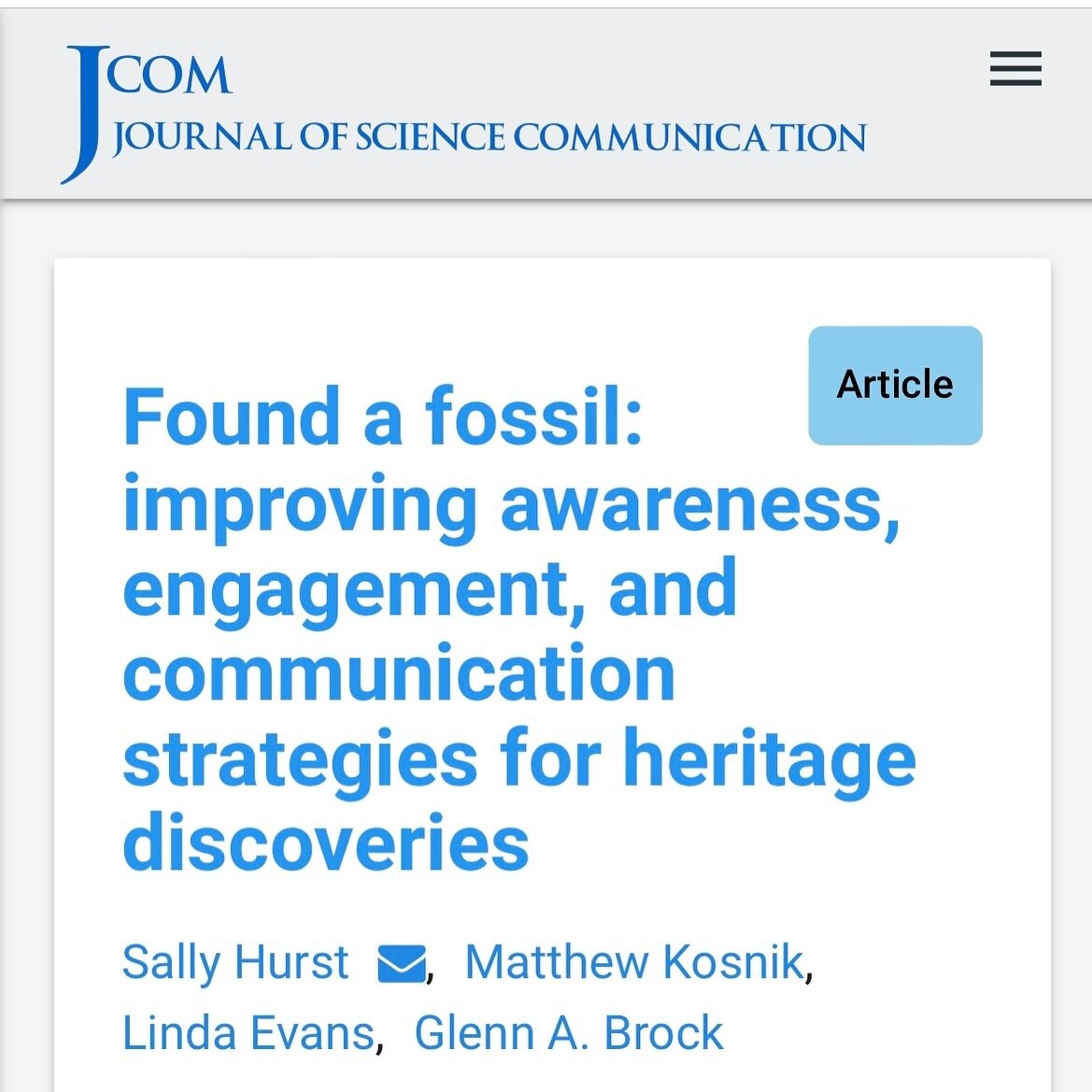 I&rsquo;M A PUBLISHED AUTHOR BABY!

Extremely proud to say my first paper, coming from my Masters of Research, the Found a Fossil Project was published together in the the Journal of Science Communication! 🦖

You can read about some of the main resu