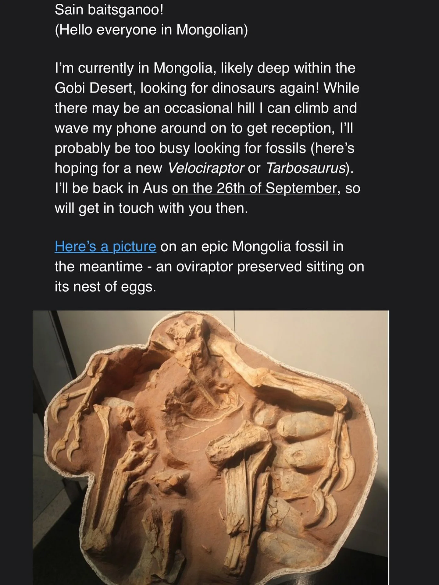 New fieldwork 🤝 New out of office 

Bone voyage 👋 🦖🦕