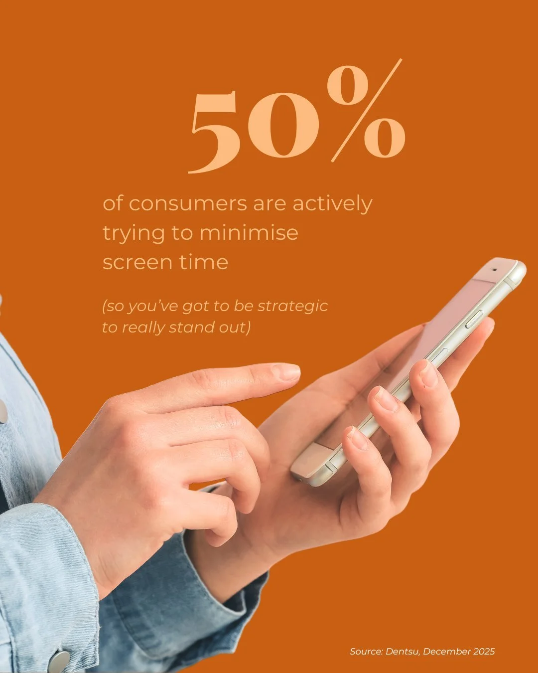 Half of your audience is actively trying to spend less time on their phone. 📵
Let that sink in for a second.

They're not quitting social media, but they are unfollowing anything that doesn't earn its place in their feed. Muting notifications. Curat