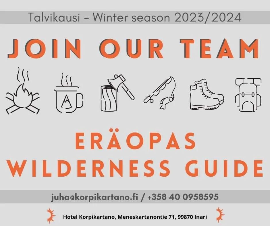 [JOB OFFER] ❄️
Hotel Korpikartano is looking for a Wilderness Guide this coming winter season.
🌲 If you are motivated, experienced snowmobile driver and want to spend your days outdoor with guests, please send us your application by email.
📆 Positi