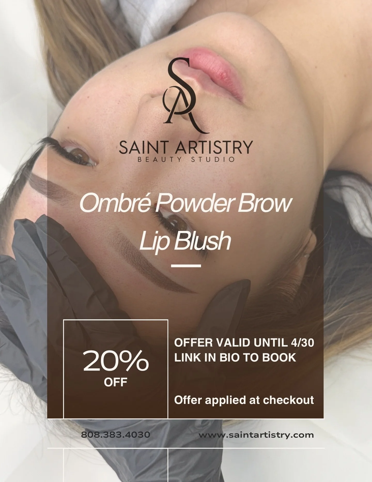 Wake up with perfect brows and naturally tinted lips every day!✨

For a limited time, enjoy 20% OFF Ombr&eacute; Powder Brows or Lip Blush at Saint Artistry. (Touch ups excluded from promotion)

Offer valid until now until April 30
Spots are limited!