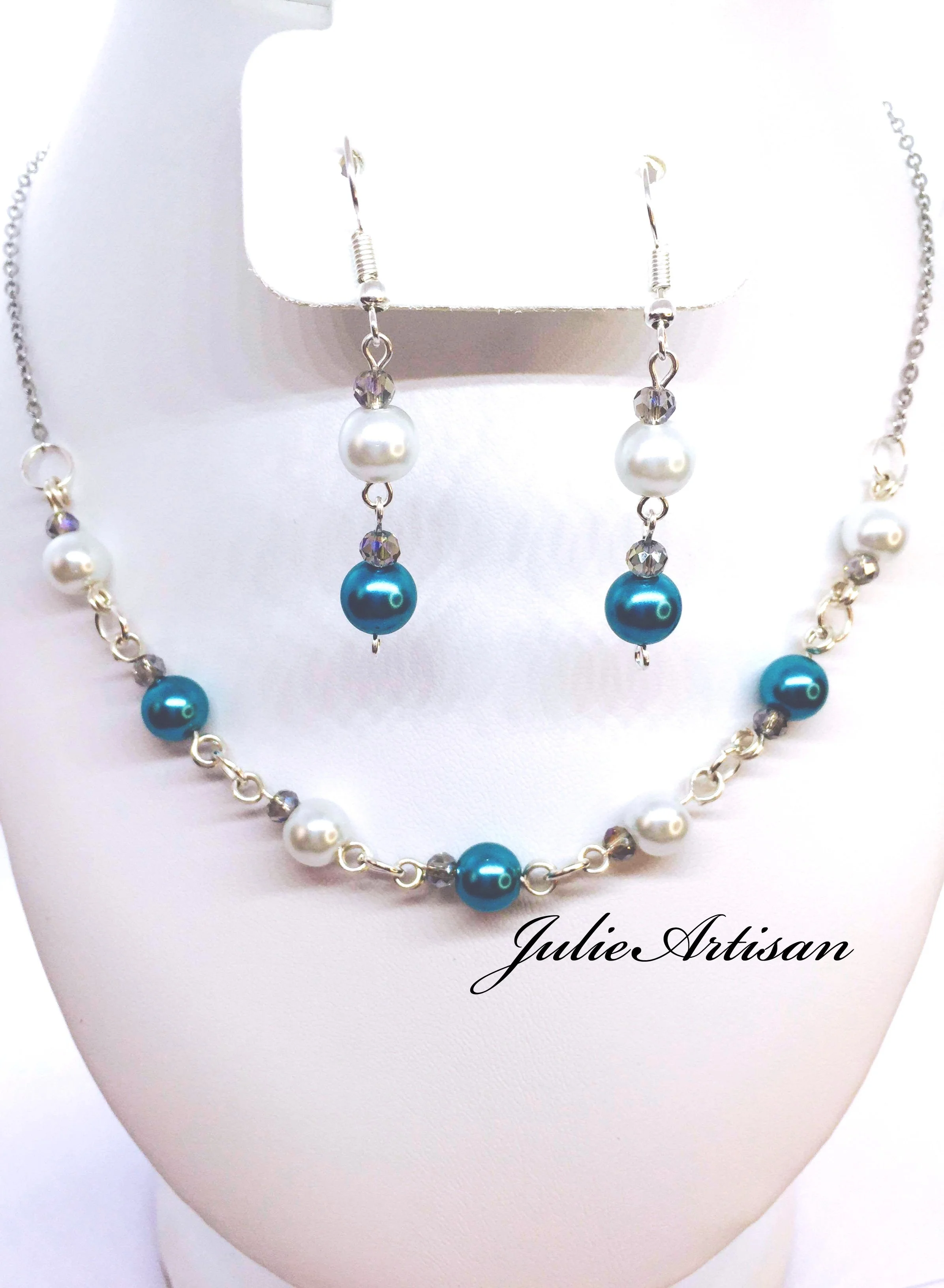 Signature Pic Silver Jewelry Set Teal-Turquoise Pearl White Is Pearl.jpg