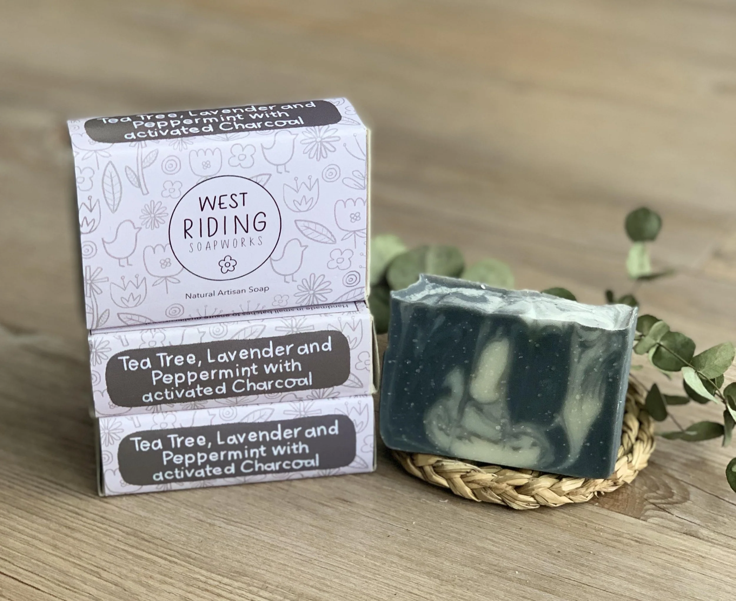 Beautifully crafted Tee Tree and Charcoal soap with a stunning marble effect