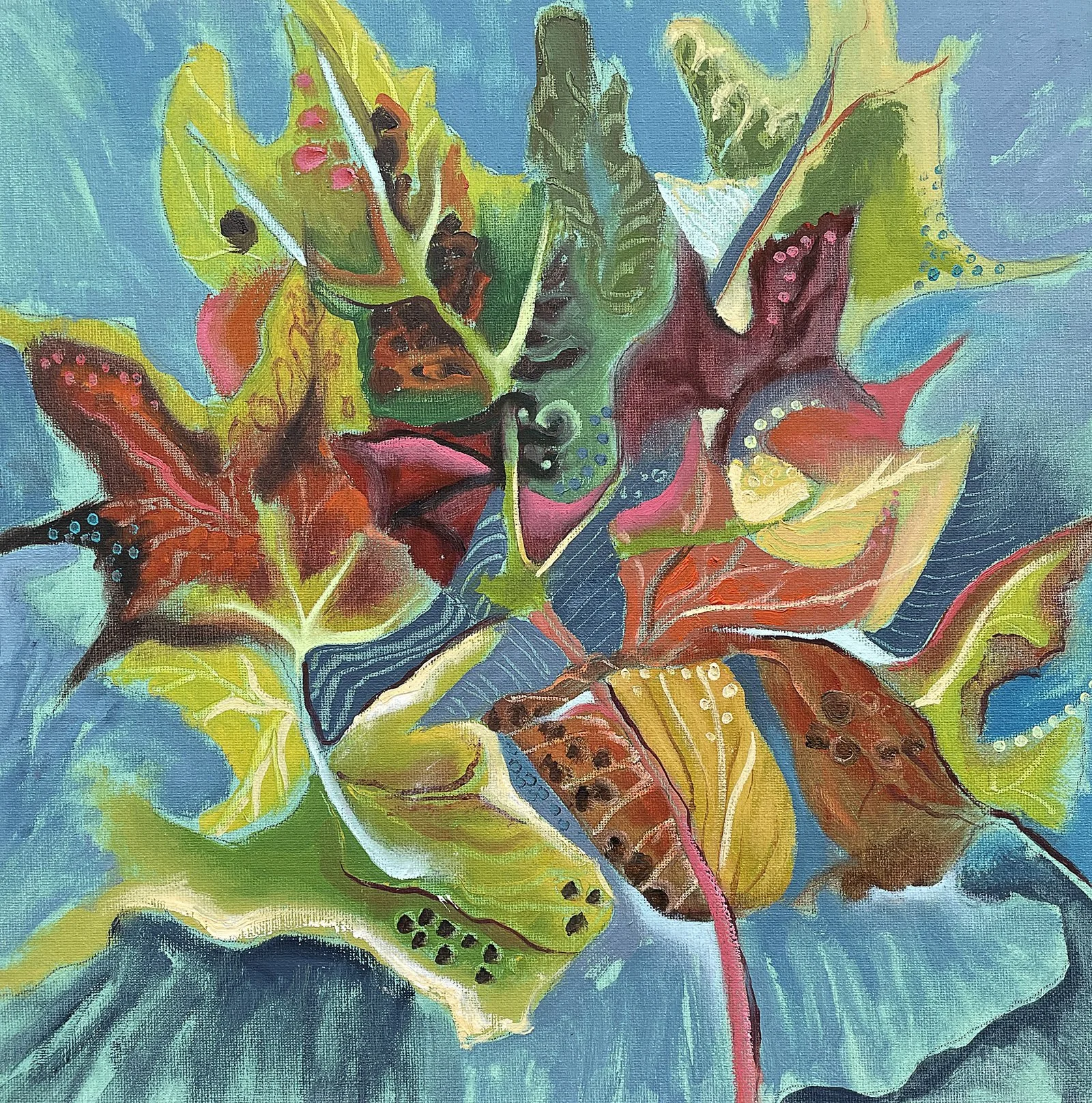 Autumn leaves abstract, 20" square