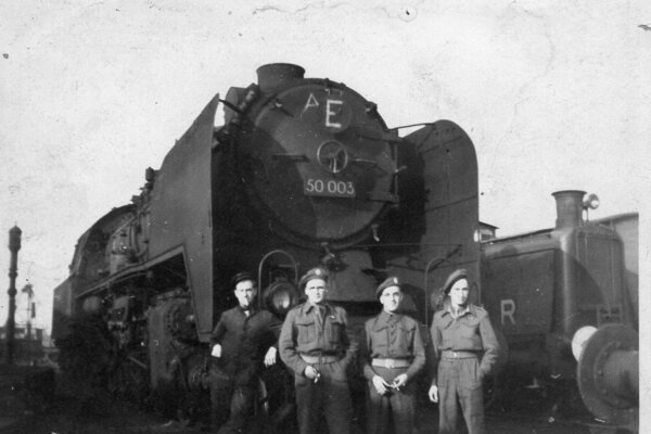 Grumpy hides behind a German Pacific again in December 1946. © Sue Wratton Family Archive
