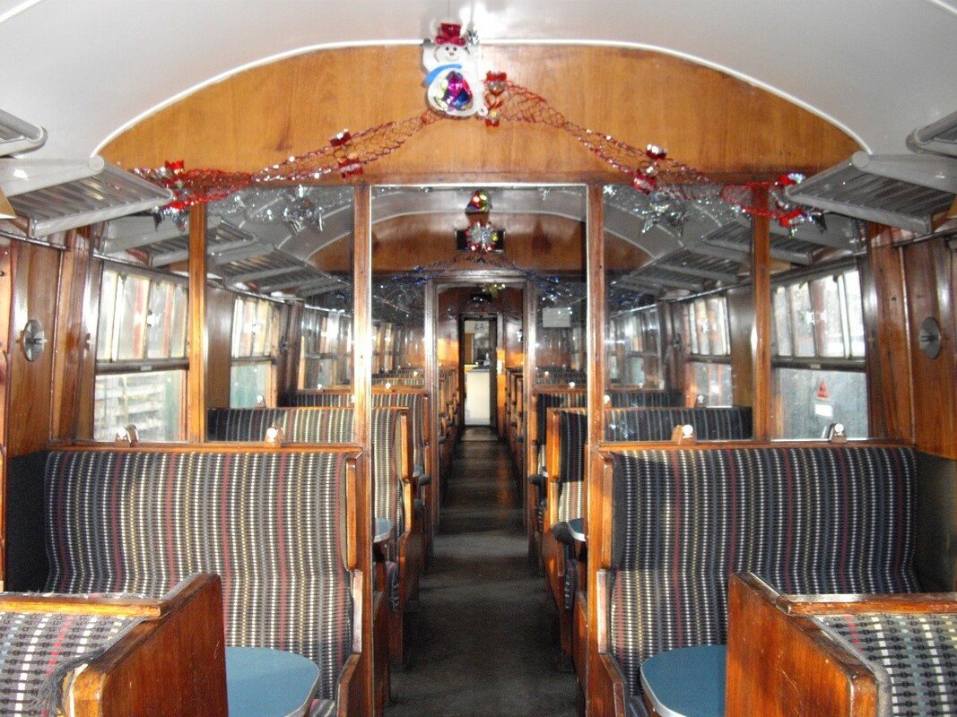 The interior of 3745 decorated for Santa Specials