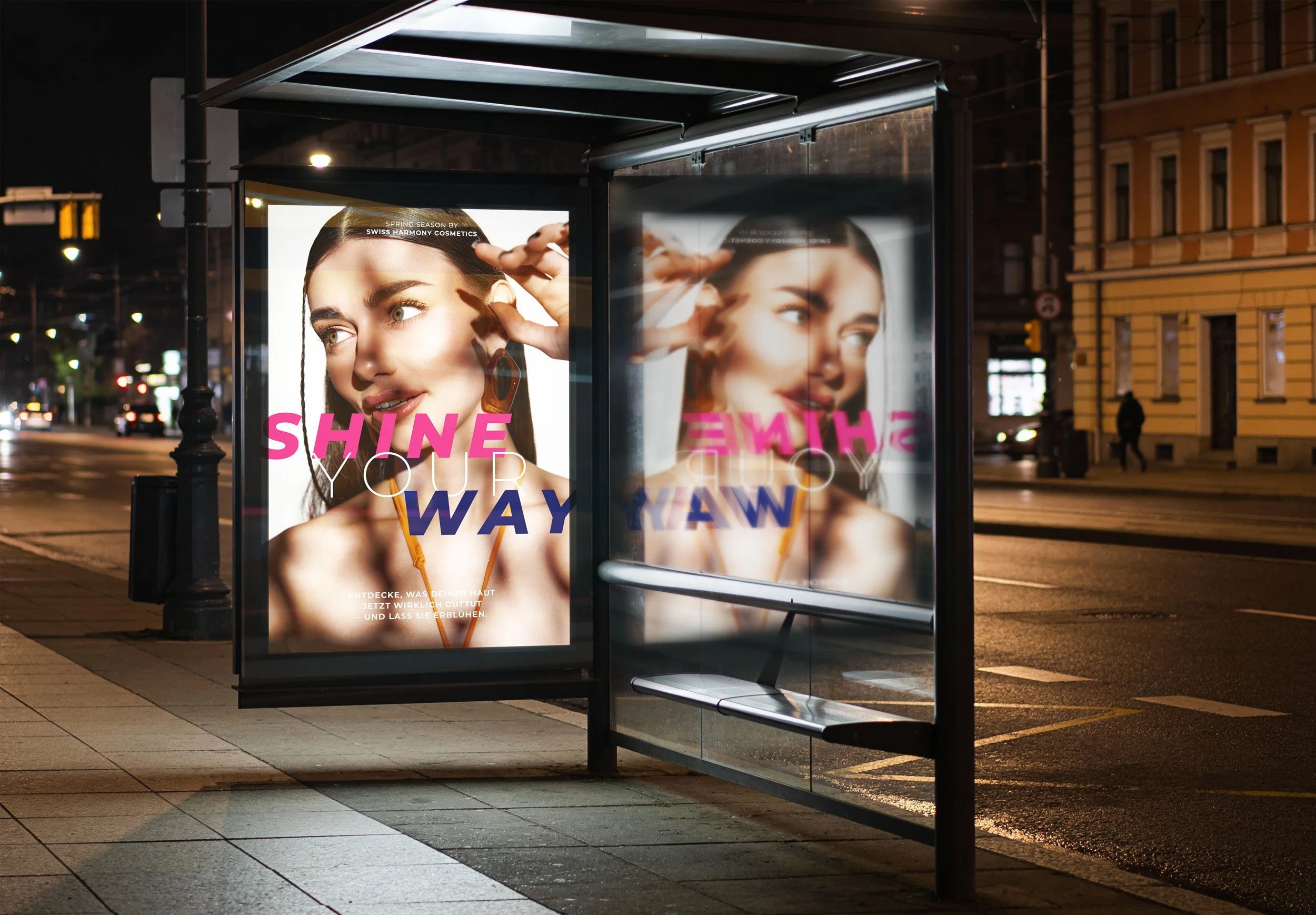Plakat Design für eine saisonale Promotion für den Online Shop Swiss Harmony Cosmetics – Bern, 2026