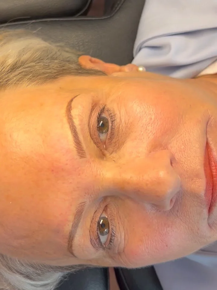 My client had her brows tattooed over ten years ago.

They&rsquo;d faded into that classic salmon hue you get with older iron oxide pigments, making it tricky to draw a clean shape, even with a magnifying mirror.

She told me,
&ldquo;I don&rsquo;t fe