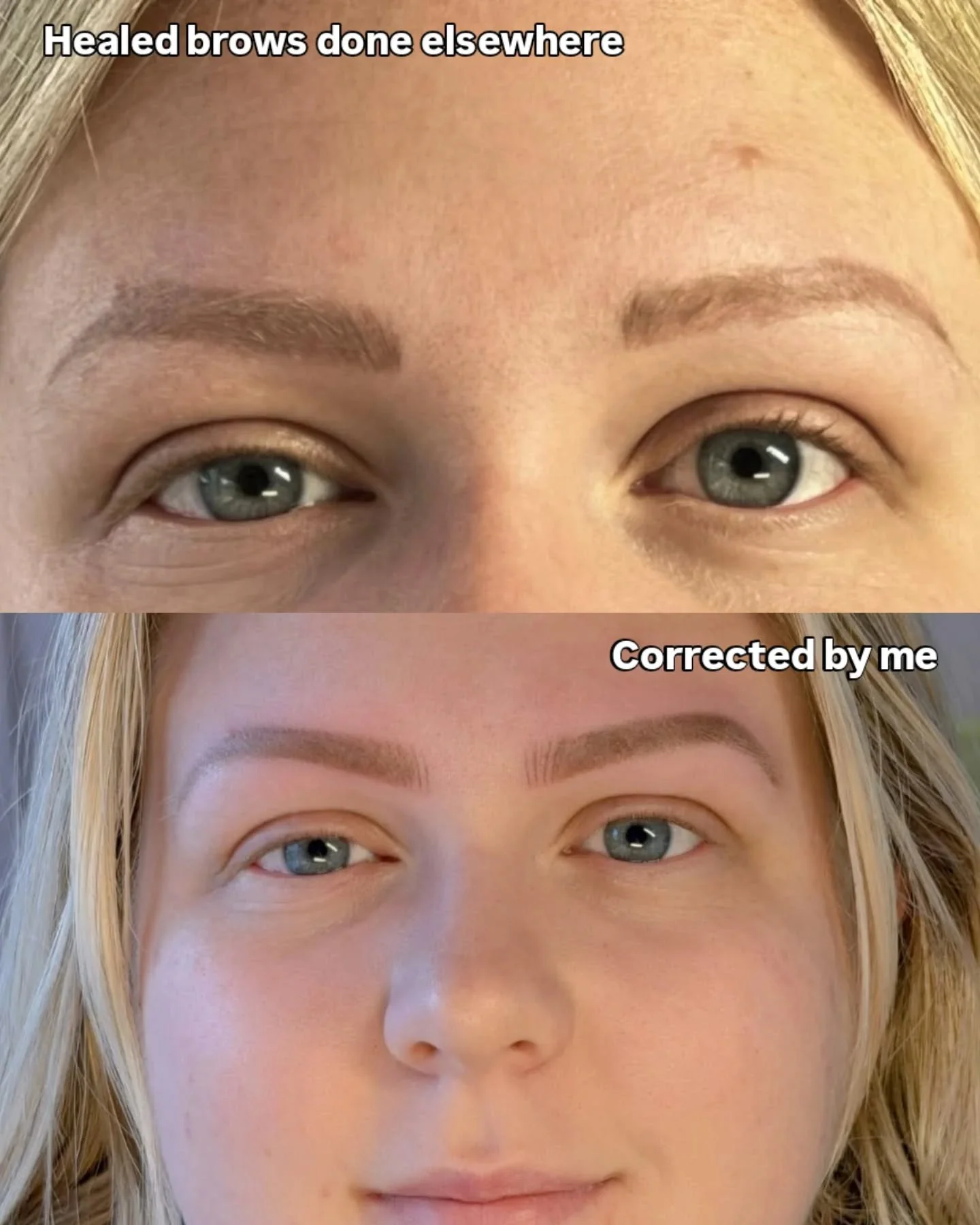 Correction over two sessions gave this bride back her confidence. 

She came to me panicking, she had already invested &pound;300 on her eyebrows elsewhere and didn't feel she got the dream brows she was hoping for.

Feeling reluctant to spend more m