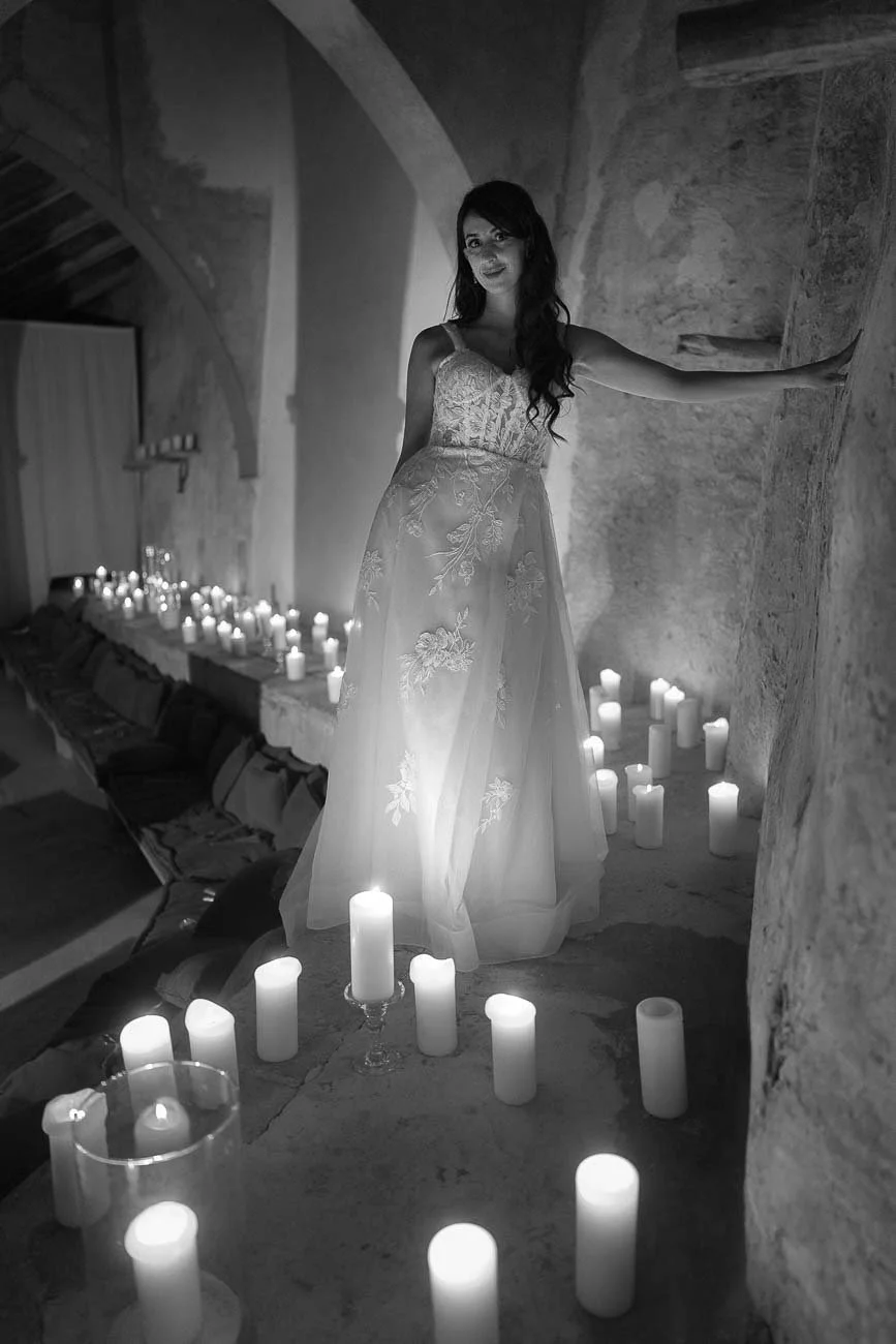 portrait of the bride lit by the candle light