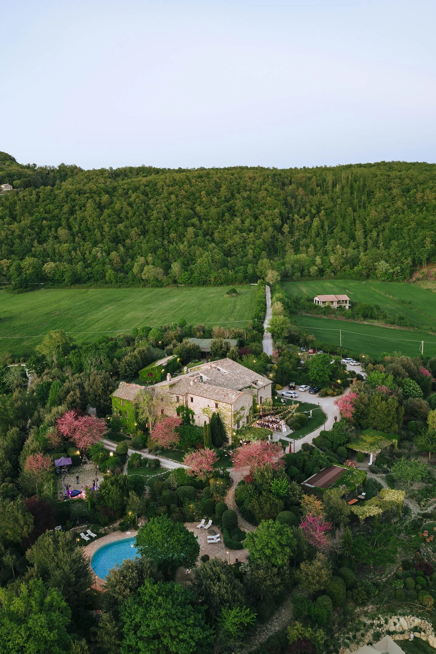 Aerial view of Castello di Petrata wedding venue in Umbria