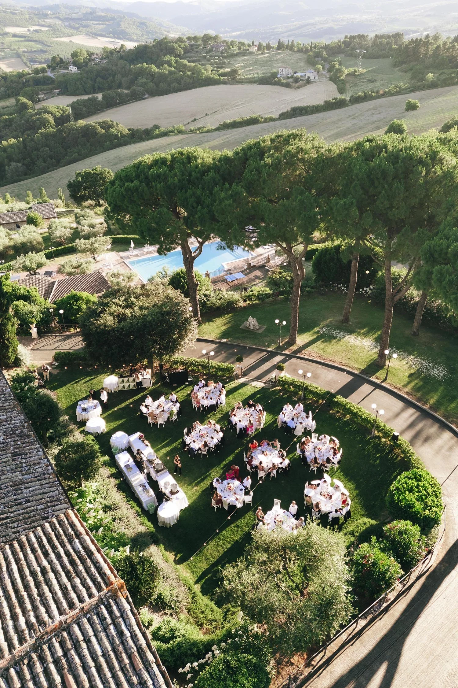 aerial view of the dinner tables at Monastero Santa Margherita in Todi