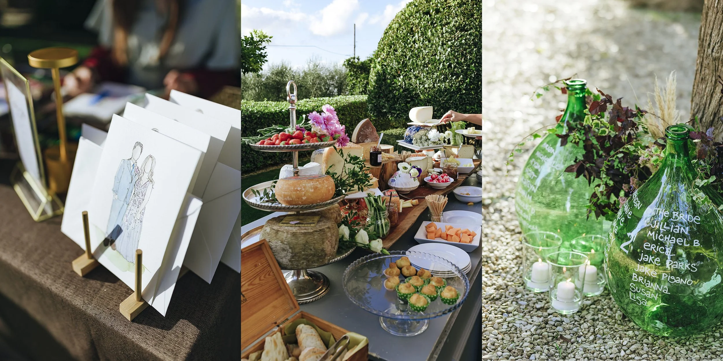 details of the wedding at Borgo Stomennano with flowers and food