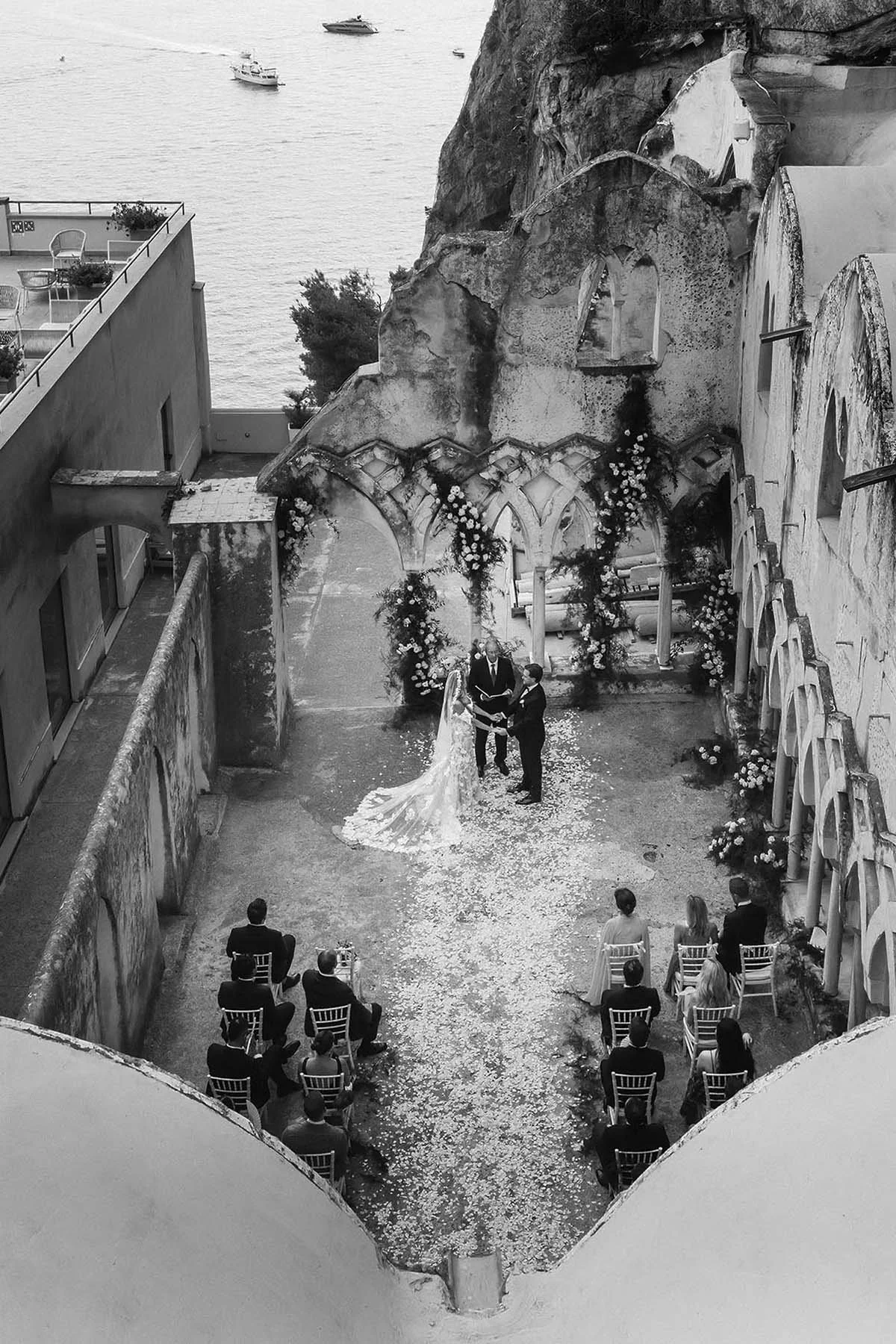 elevated view of the ceremony at Hotel il Convento Anantara in Amalfi