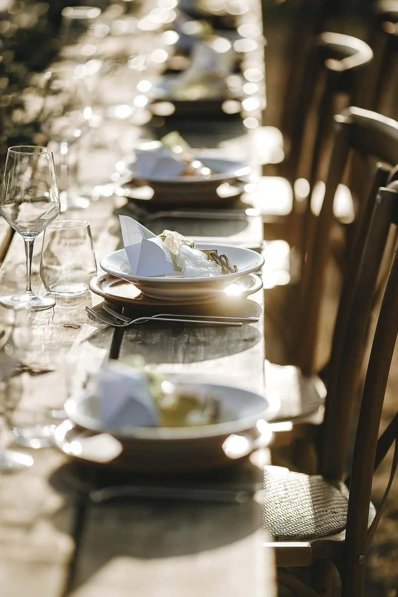 Destination wedding at Ristonchi castle near Florence in Tuscany. wedding dinner setup