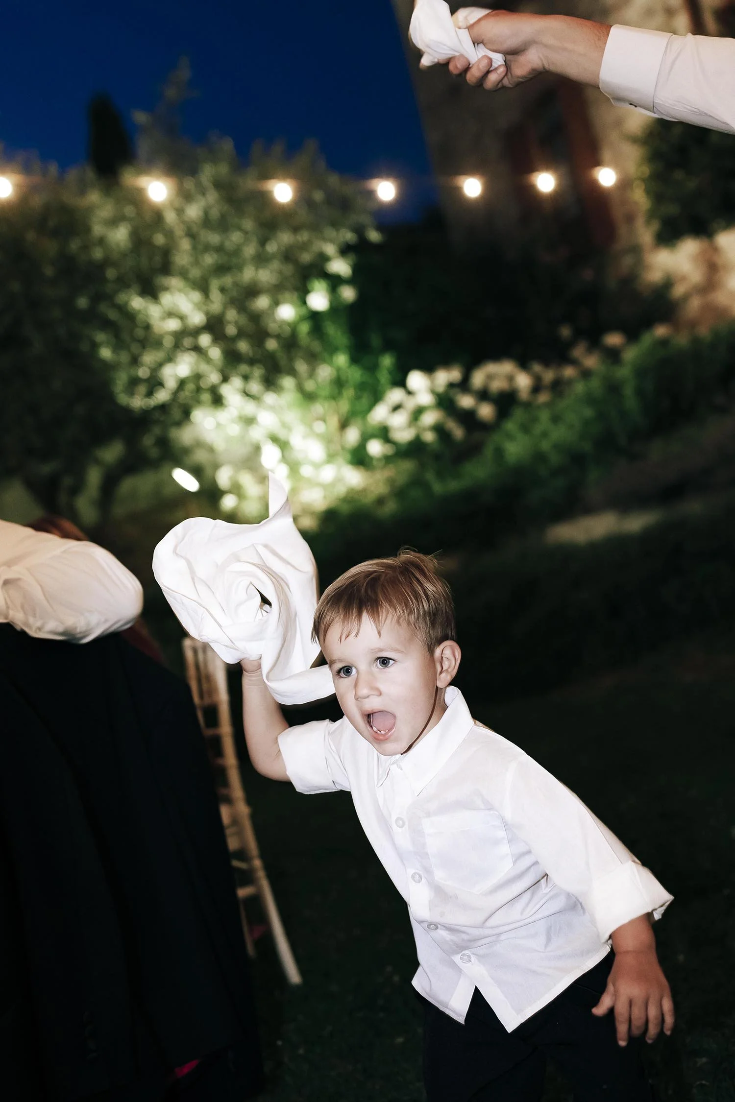 the son of the couple is dancing to the music